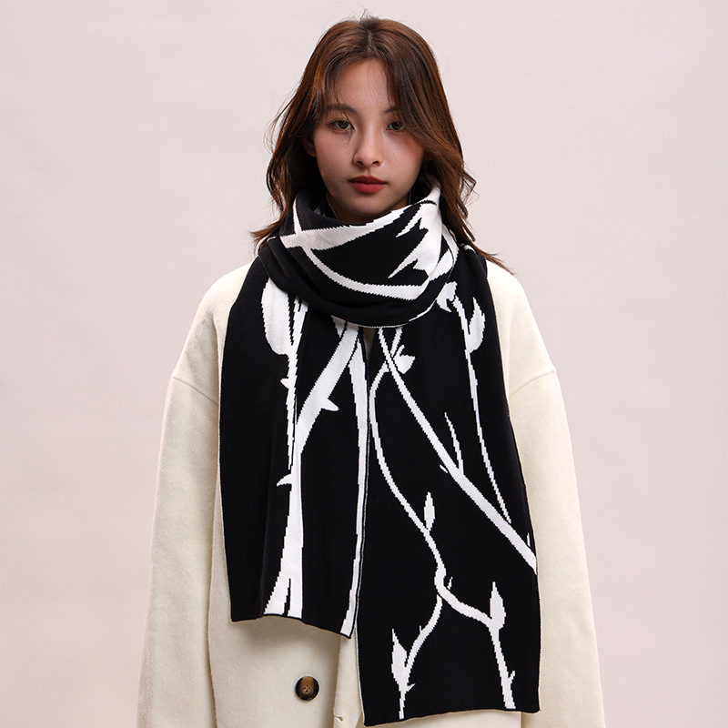 Sciarpa invernale in lana lavorata a maglia con filato di velluto di coniglio, atmosfera rosa spinata estesa, per coppie_voghion.com