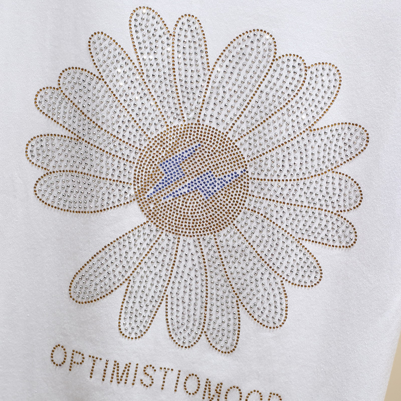 Women's Clothing Combed cotton ins heavy industry hot diamond loose t shirt women's short sleeves summer Internet celebrity Daisy large version sun_voghion.com