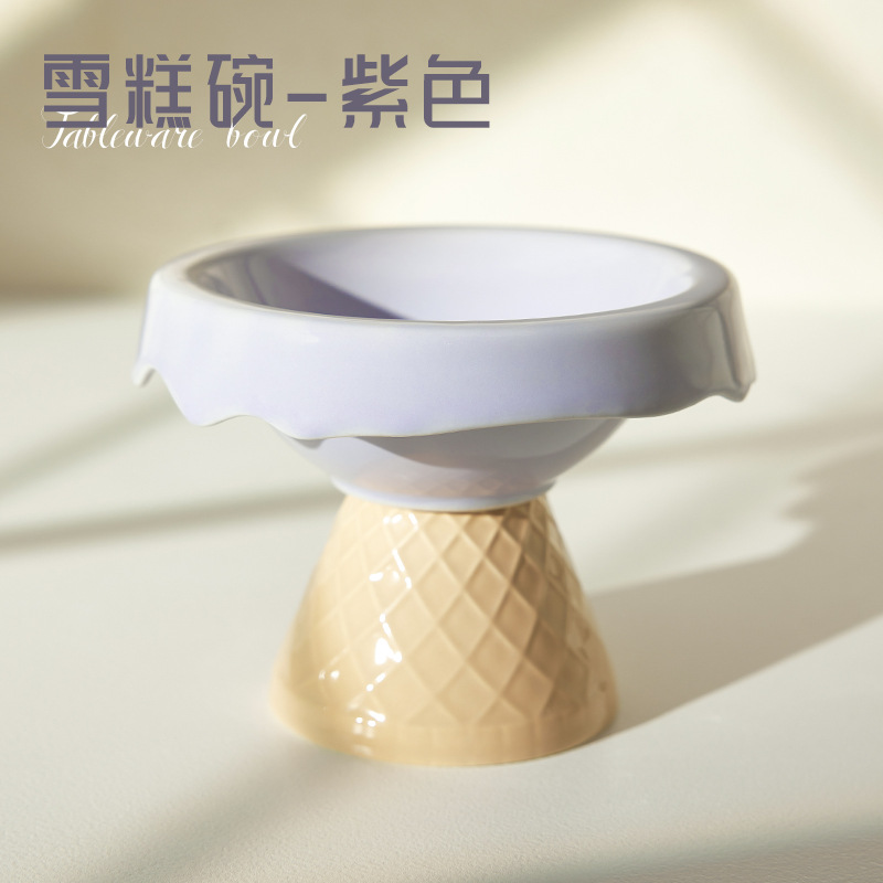 Tazón de cerámica para gatos Tazón para mascotas Tazón de helado Pie alto Diagonal Protección para el cuello Anti-volcado Tazón de comida para gatos Tazón para beber Tazón para perros al por mayor