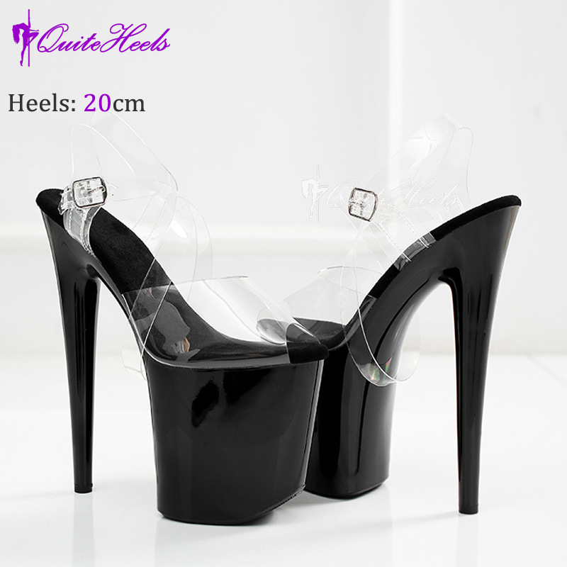 20cm tubo de acero odiar zapatos de desfile de modelo de altura alta diosa sexy tacones impermeables cruzadas con sandalias transparentes