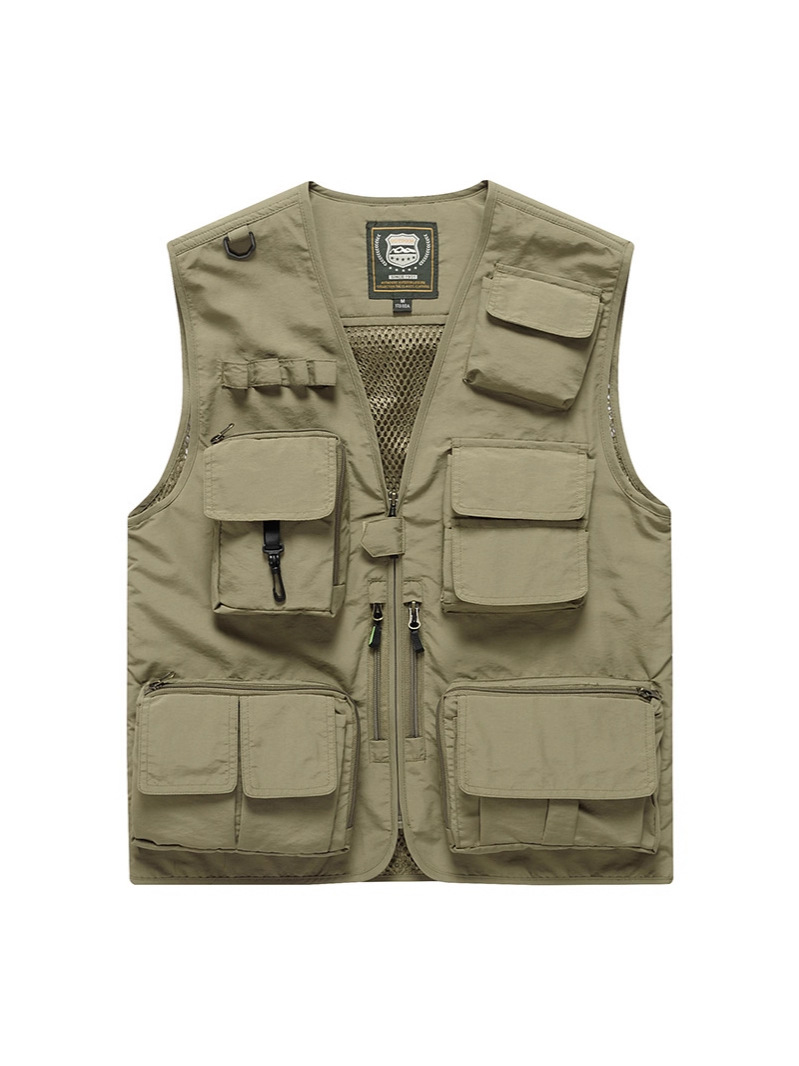 Chaleco de herramientas de bolsillo masculino equipo delgado al aire libre chaleco transpirable de hombro deportivo de tamaño grande se puede imprimir LOGO