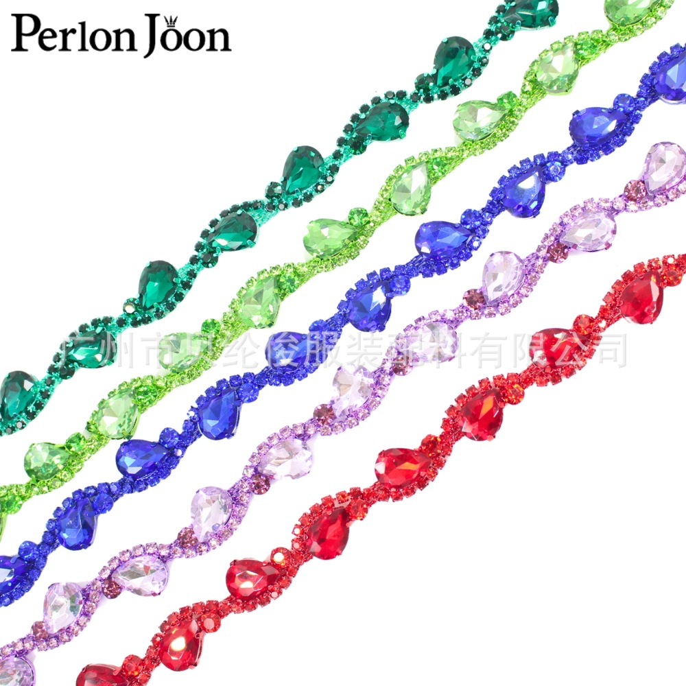 ML231 de alta calidad multicolor súper flash forma de gota de agua forma de gota de agua cadena accesorios de ropa de bricolaje borde