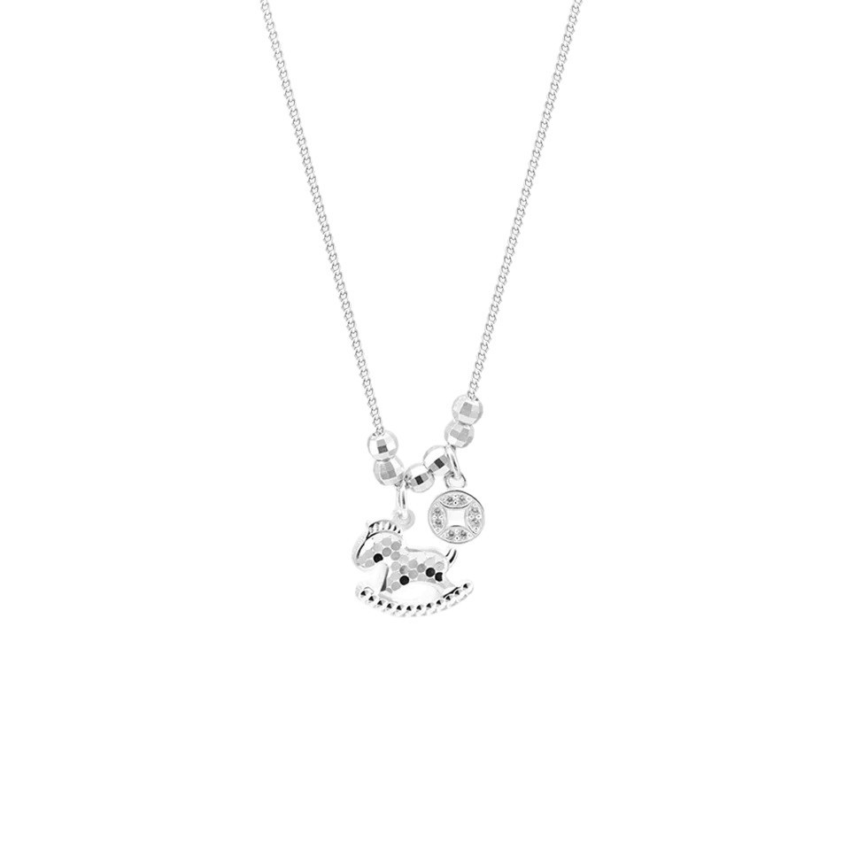 Collier Poney pour l'année du zodiaque, Collier cheval en bois et cristal de glace, Chaîne légère et luxueuse pour pull, Tendance et polyvalente_voghion.com