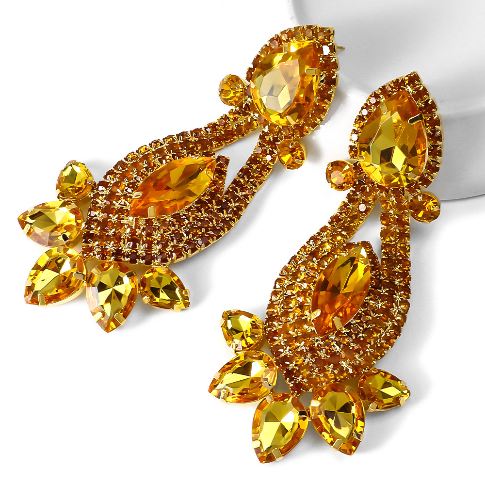 Amazon venta caliente exagerada conjunto de joyería Europa y América diamond collar pendientes accesorios de espectáculo conjunto de joyería