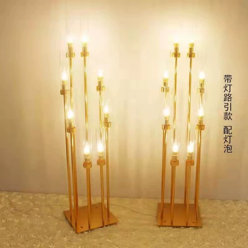 Железная много-глав candlestick гальваника металл секция высокий подсвечник свадебное украшение главный стол компоновка фестиваль вечеринка дорожка ведущий