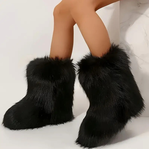Fox Fur Snow Boots - Autumn/Winter Warmth-Resistant Heavy-duty Wide-Size Mid-Calf imitation Fur Boots - European and American Fashion