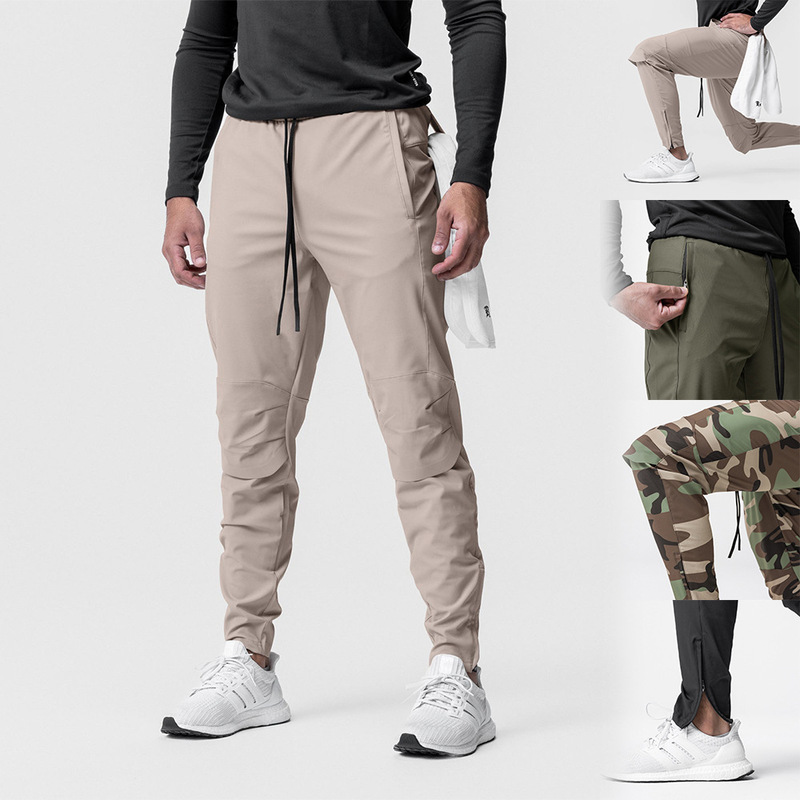 Customized Four-Season Trendy Men's Casual Pants American Quick-Drying Sports Ice Silk Pants Multi-Flap Pocket Pants Zipper Small Feet Jogging Pants