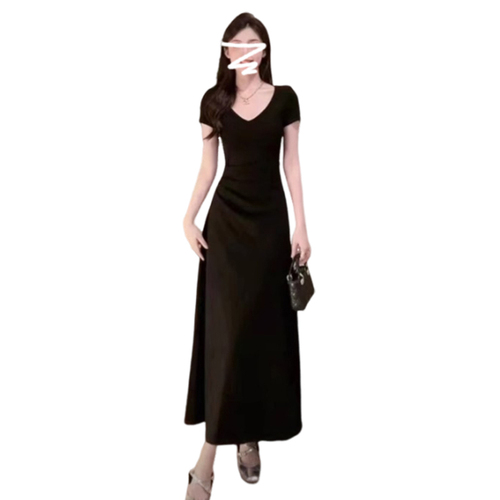 Pure Desire Sexy French Style V-Neck Dress for Summer Women 2025 Fitted Slimming Waist Length Dress