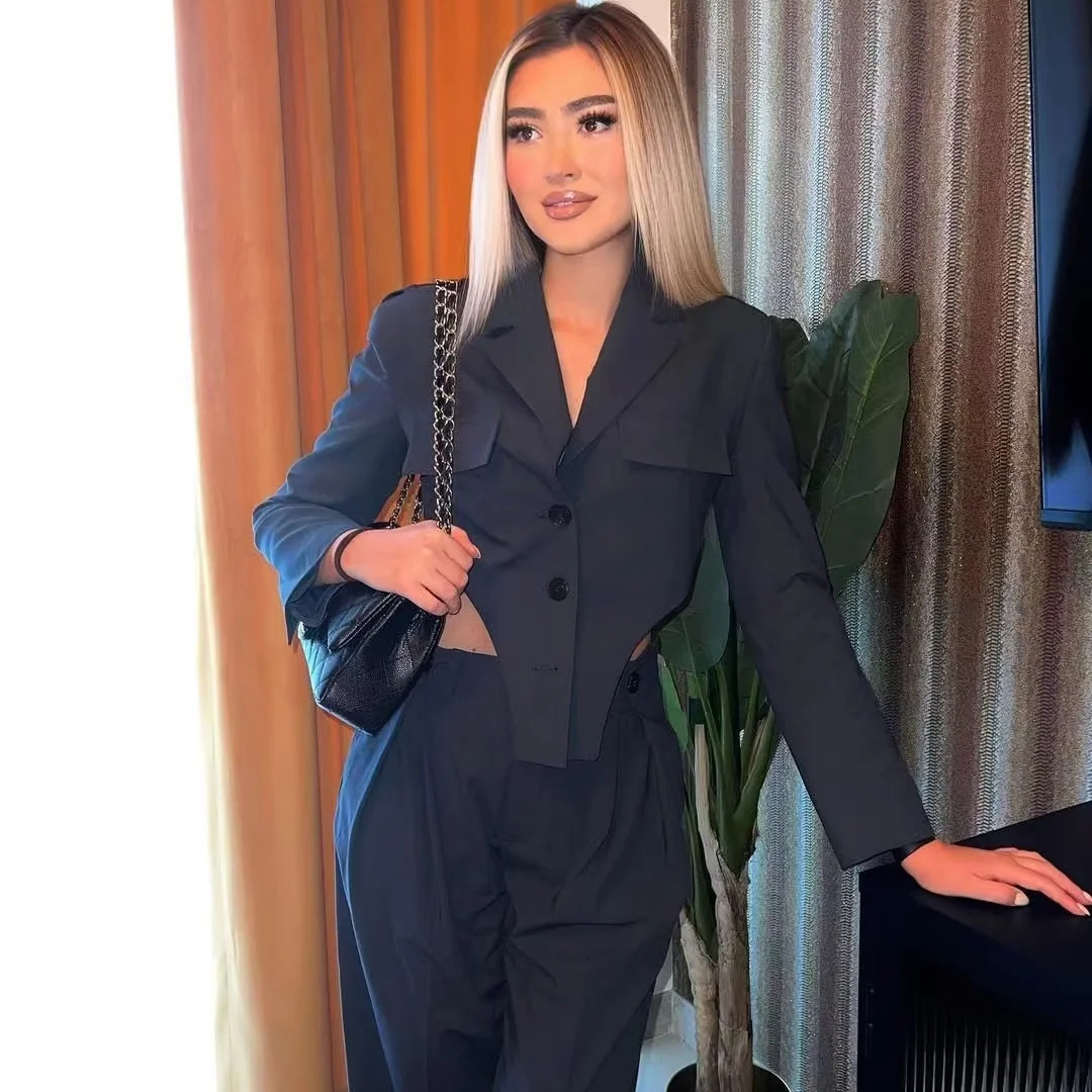 Damkläder Y2K nytt temperament smal ficka lapel kort kostymjacka asymmetrisk topp 8BS9672_voghion.com