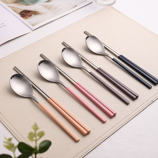 Korean style matte stainless steel tableware outdoor portable creative simple Nordic style long handle spoon bibimbap spoon chopsticks