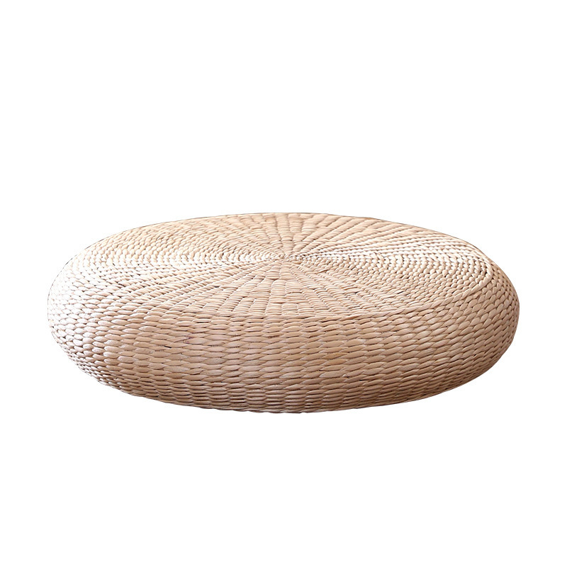 Cojín de futón de tejido de paja de estilo japonés, cojín de tatami de borde redondo grueso, cojín de futón hecho a mano para adorar al Buda y Zen.