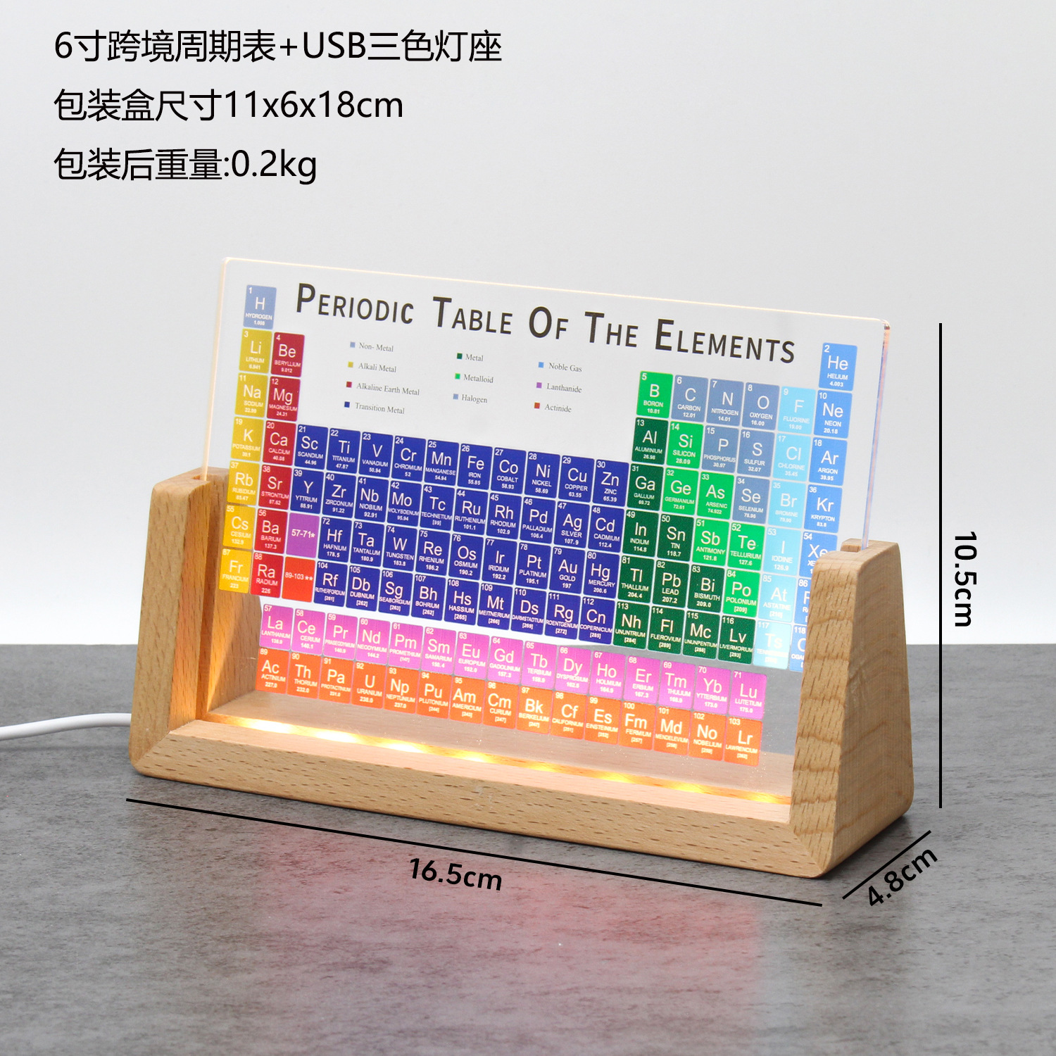 컬러 알파벳 인쇄 주기율표 6inch + USB 삼색 조명 받침대