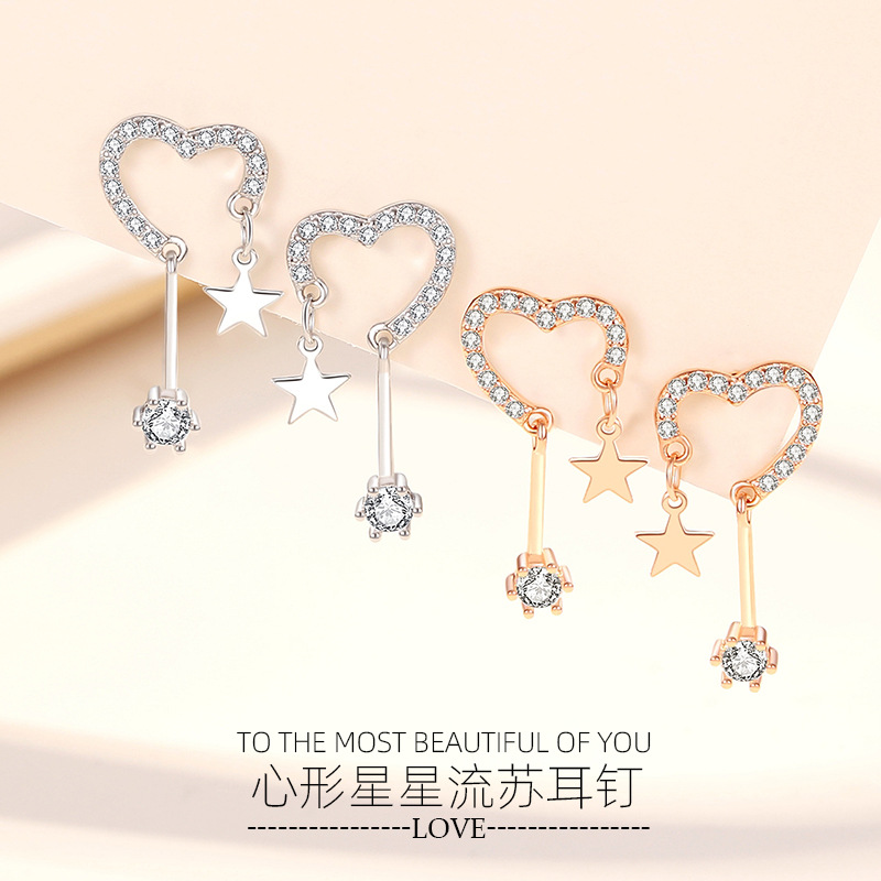 Estilo coreano Stud pendientes 925 Estrella de Plata encantadora borla pendientes largos nichos femeninos diseño sentido alto sentido Stud pendientes al por mayor