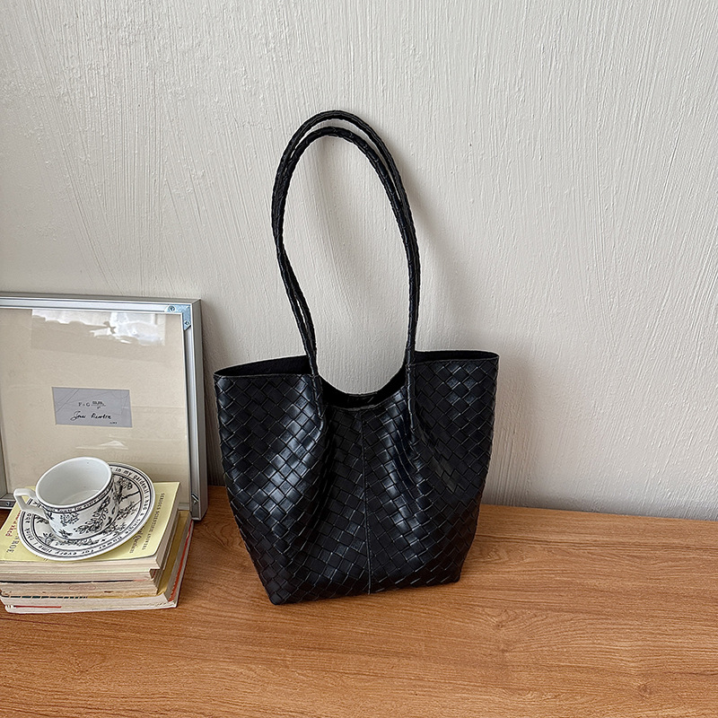 Bolso Tote Tejido para Mujer de PU, Gran Capacidad, Cierre Magnético, para Uso Diario