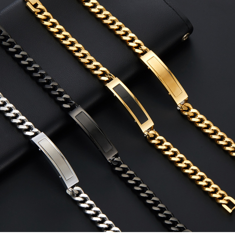 Customization Laser Engraving, Solid Color Pattern Hip-Hop Customization Laser Engraving Solid Color 304 Stainless Steel Plating Men's Bracelets Men's Chain Bracelets