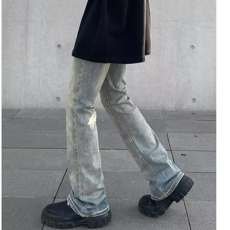Spring And Autumn Washed Old Jeans Men's Straight High Street Guochao High Street Pants Trendy Brand American Retro Micro-pull Pants_mkmklike.com