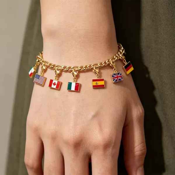 Hot-Selling Export Items: Personalized National Flag World Cup Jewelry Pendants, Cross-Border Sets, Non-Fading Stainless Steel Bracelets