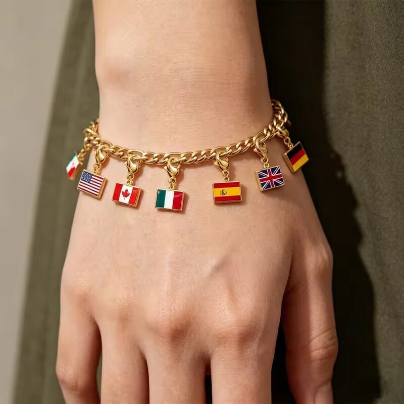 Hot-Selling Export Items: Personalized National Flag World Cup Jewelry Pendants, Cross-Border Sets, Non-Fading Stainless Steel Bracelets Hot-Selling Export Items: Personalized National Flag World Cup Jewelry Pendants, Cross-Border Sets, Non-Fading Stainless Steel Bracelets