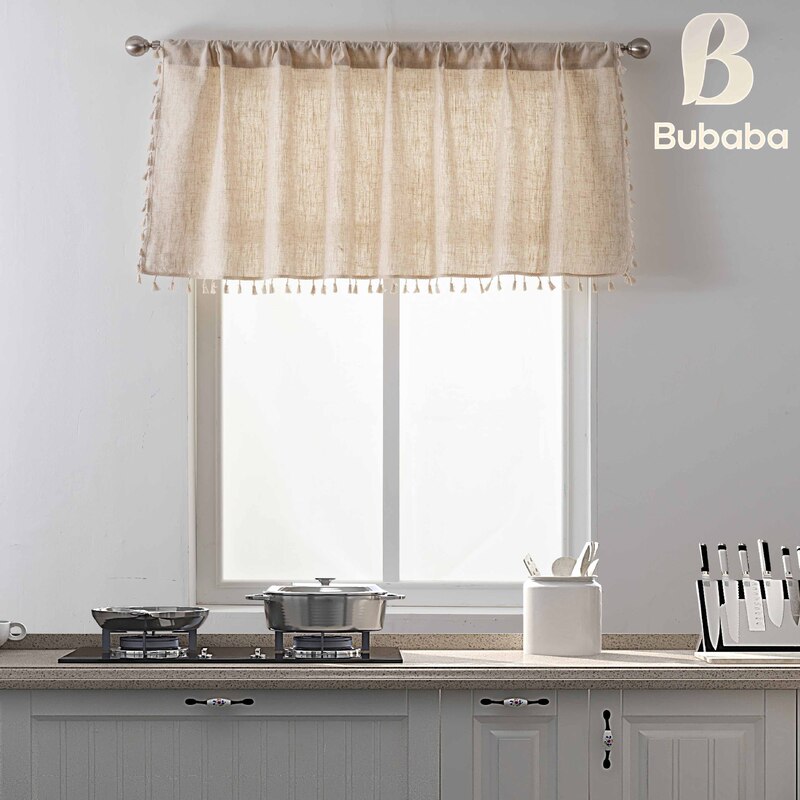 Cross-Border Hot Selling Polyester Linen Bohemian Curtains Farmhouse Living Room Bedroom Kitchen Tassel Small Window Kitchen Curtain Short Curtain