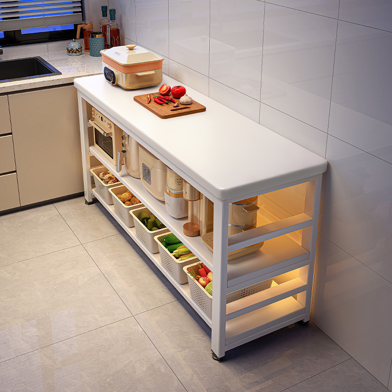 Estante multifuncional para cocina Mesa de corte de verduras de piso a techo Banco de trabajo Gabinete de almacenamiento lateral de comidas multicapa Estante de almacenamiento Gabinete lateral estrecho
