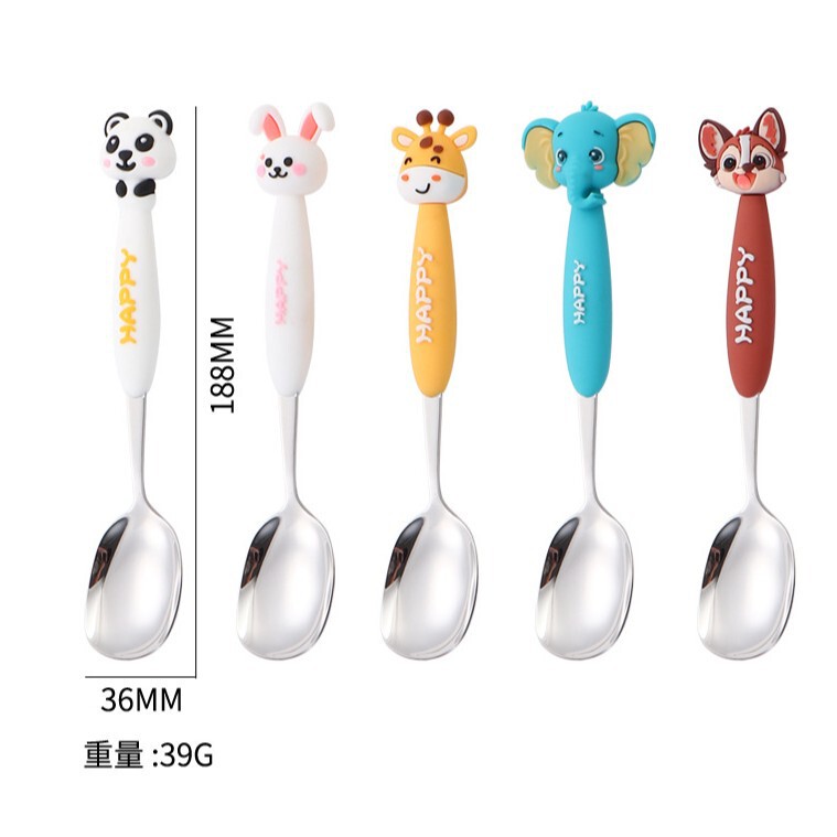 Wholesale 304 Stainless Steel Spoon and Fork Two-Piece Student Set Portable Cross-Border Cartoon Animal Head Tableware