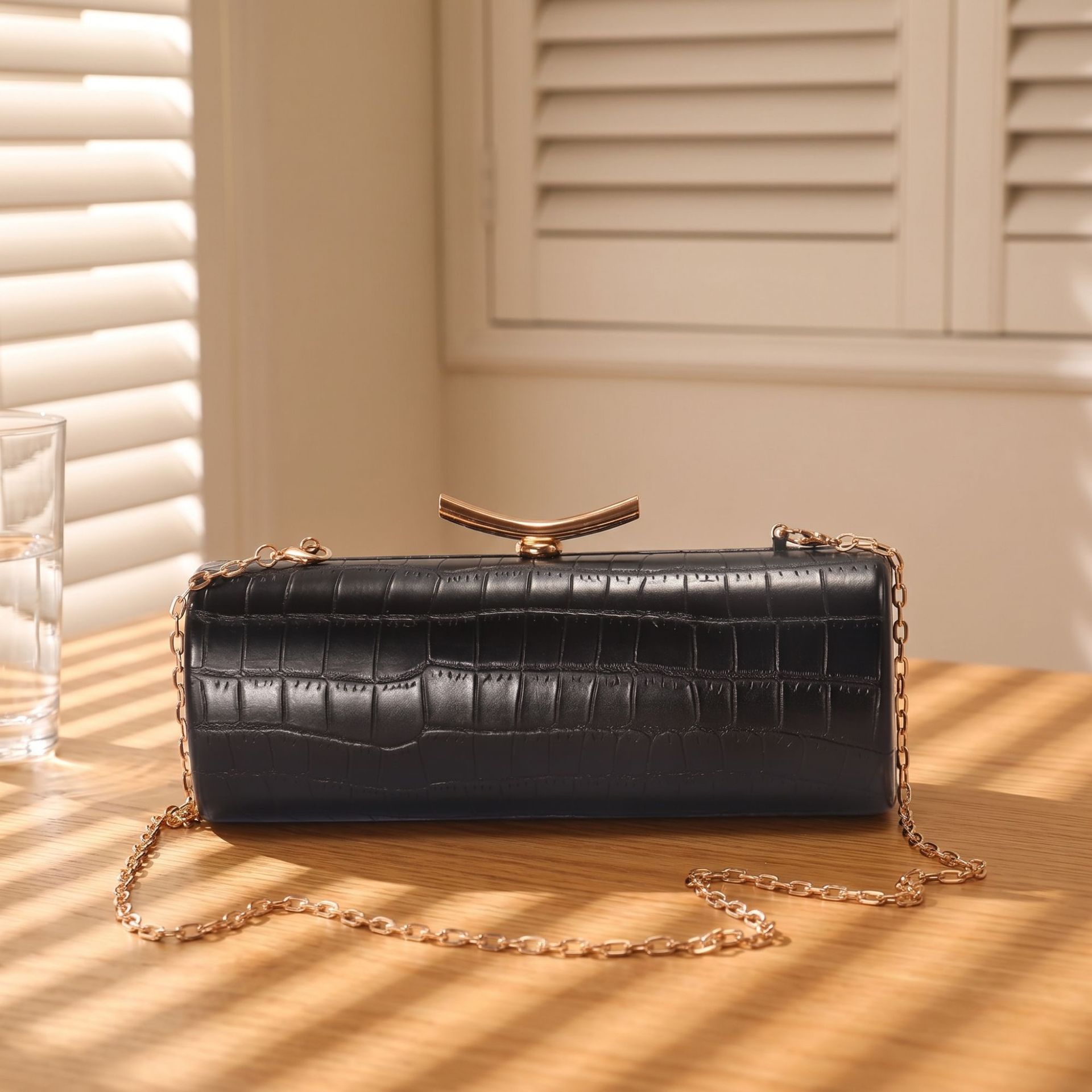Krokodilmuster Pu Leder Abendtasche Mit Metallkette Für Damen_voghion.com