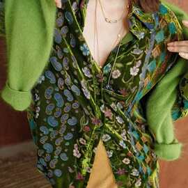 26早春新款时尚优雅显瘦慵懒丝绒烧花长袖衬衫146