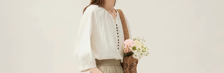 Áo sơ mi linen nữ tay lửng dáng rộng phong cách Pháp — Màu trắng nhạt chi tiết 33