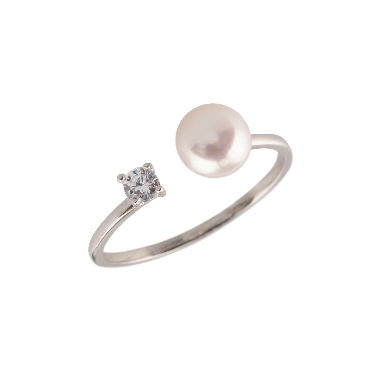 S  천연 담수 진주 플래시 다이아몬드 포 클로 링 여성 INS NICHE 라이트 럭셔리 하이 엔드 오픈 링