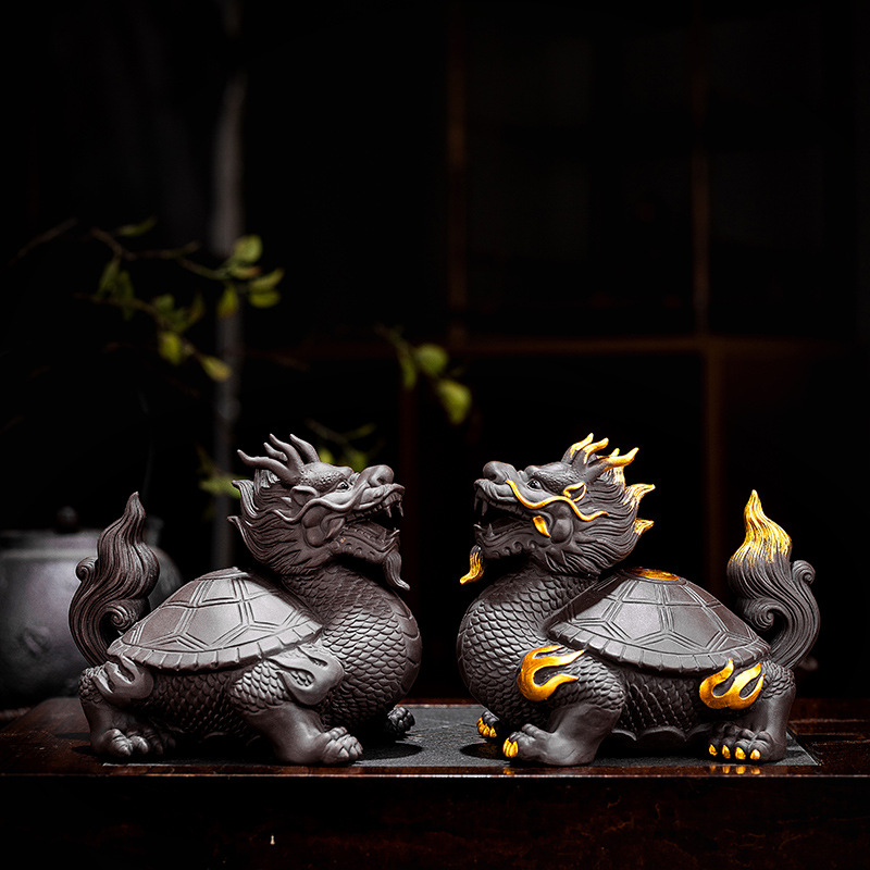 紫砂龙龟茶宠摆件可养茶桌装饰中式茶玩工艺品