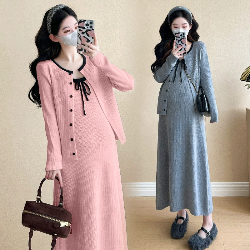Демисезонное модное вязаное платье для беременных, slip dress, кардиган, яркий запоминающийся стиль, облегающий