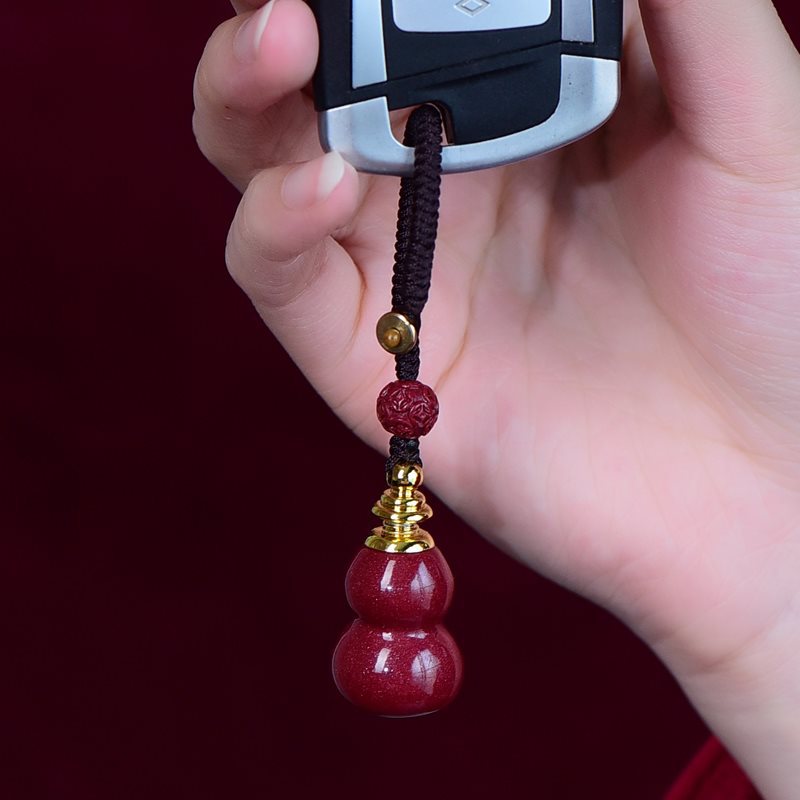 (2개) BENMINGNIAN CINNABAR 할로우 병 캐리 온 FULU GOURD 키 체인 펜던트 GAWU 박스 오리지널 스톤 파우더 목걸이
