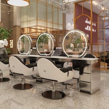 新款美发镜四面美发店发廊专用六面烫染镜理发店带桌面柜子双面