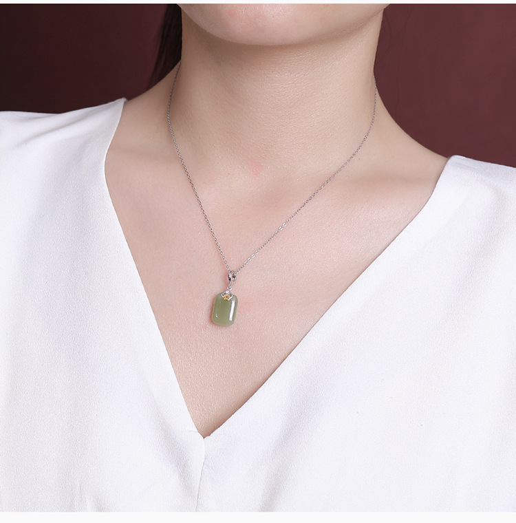 Mặt dây chuyền bạc S925 hình vuông đồng xu mạ vàng đơn giản — Kiểu bạc (không có dây chuyền) chi tiết 8