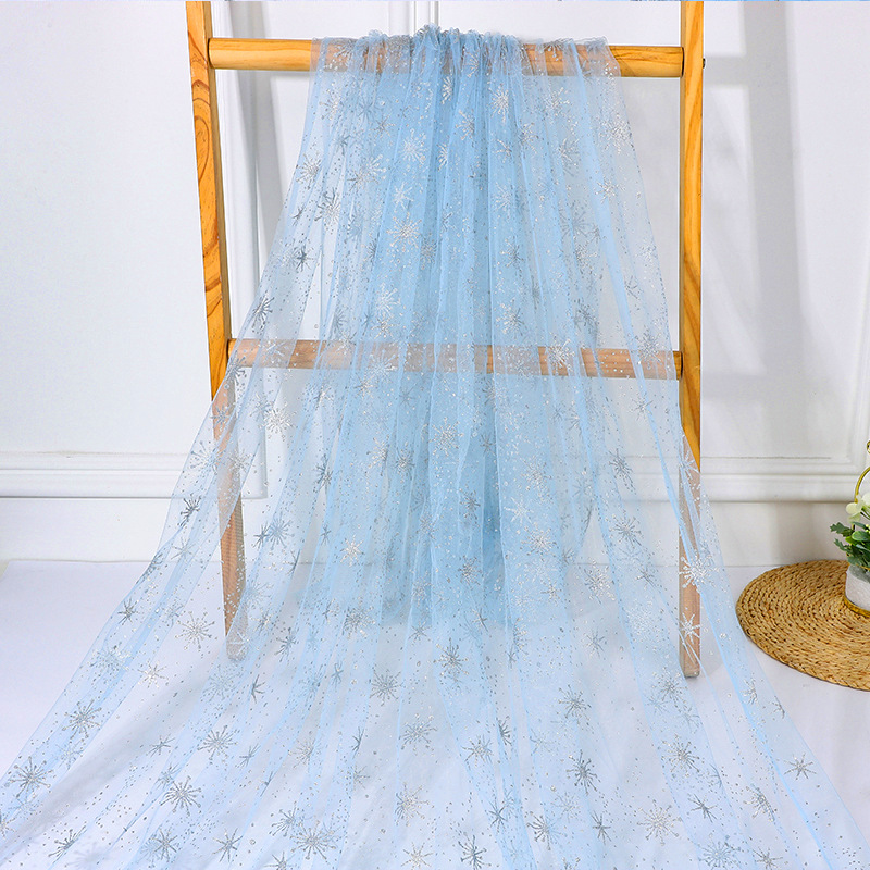 印银粉雪花片网纱面料冰雪奇缘公主裙芭比娃娃玩具童装圣诞节装饰