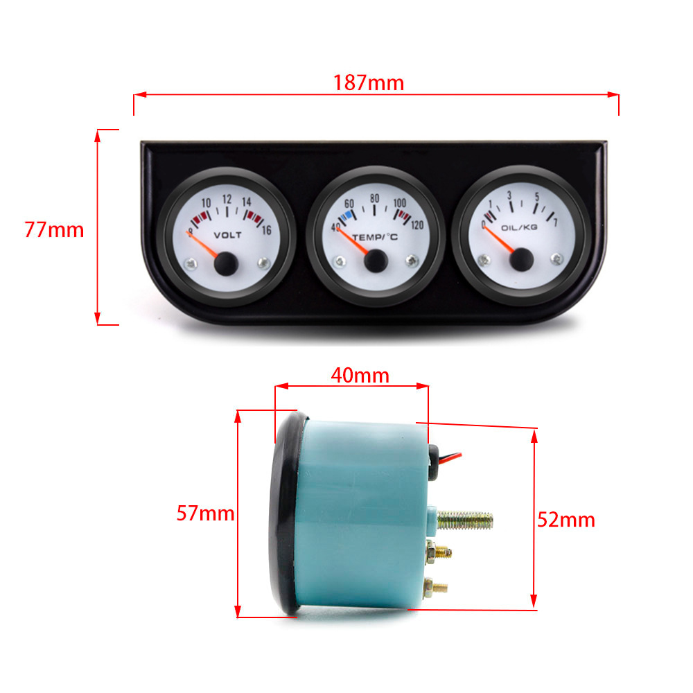 Instrumento de coche modificación instrumento de coche negro triple temperatura del agua temperatura del aceite presión de aceite voltímetro