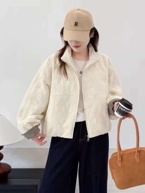 菱格夹棉外套女短款2025秋冬新款立领时尚洋气减龄休闲棉服夹克衫|undefined