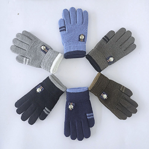 Children's finger gloves for boys and girls, winter and autumn lined and thick gloves, outdoor warm and cold proof knitting gloves