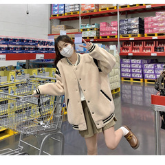 冬季外套羊羔毛棒球服女秋冬加绒加厚初中生羊羔绒2025新款爆款厚
