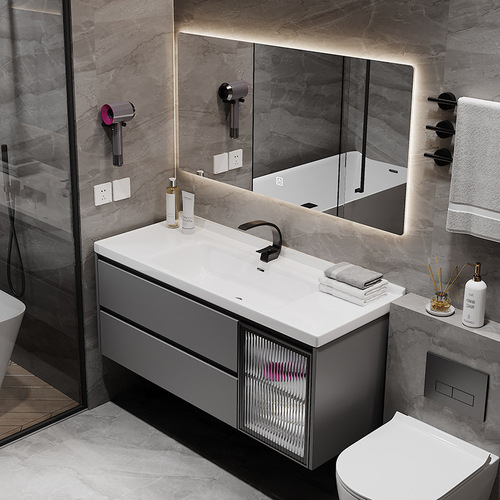 Yida modern simple ceramic integrated basin bathroom cabinet combination solid wood bathroom cabinet bathroom washbasin washbasin