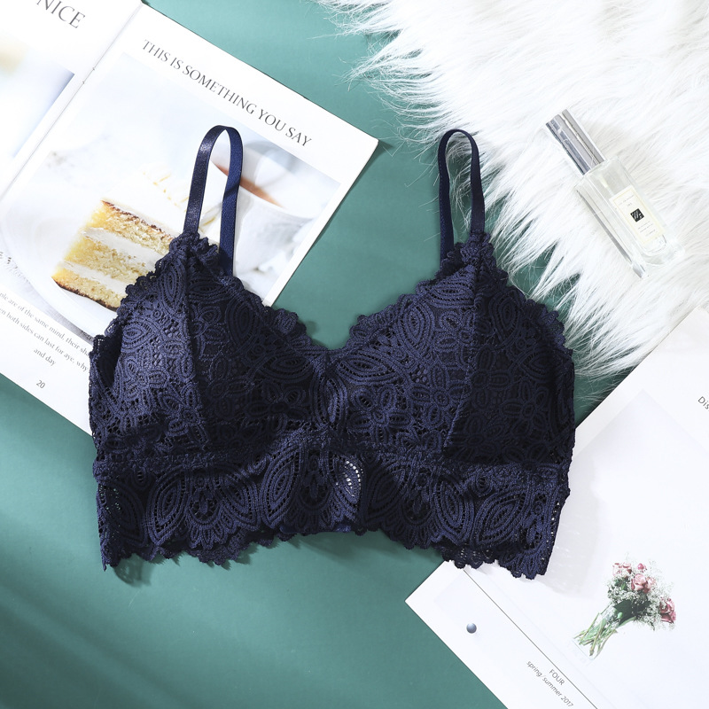 Triángulo Copa ropa interior inalámbrica de las mujeres otoño sexy encaje belleza espalda de tres filas de hebilla sujetador de tamaño libre sujetador image 14