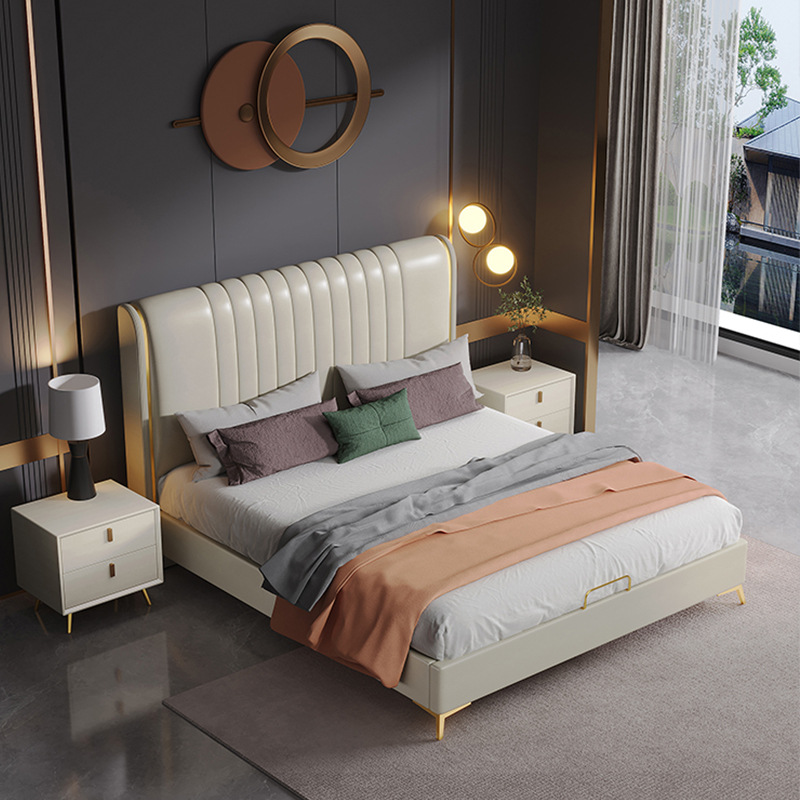 Cama de tela de tecnología dormitorio principal moderna simple y lujosa cama de tela nórdica sin lavado pequeña cama de madera maciza doble cama de matrimonio