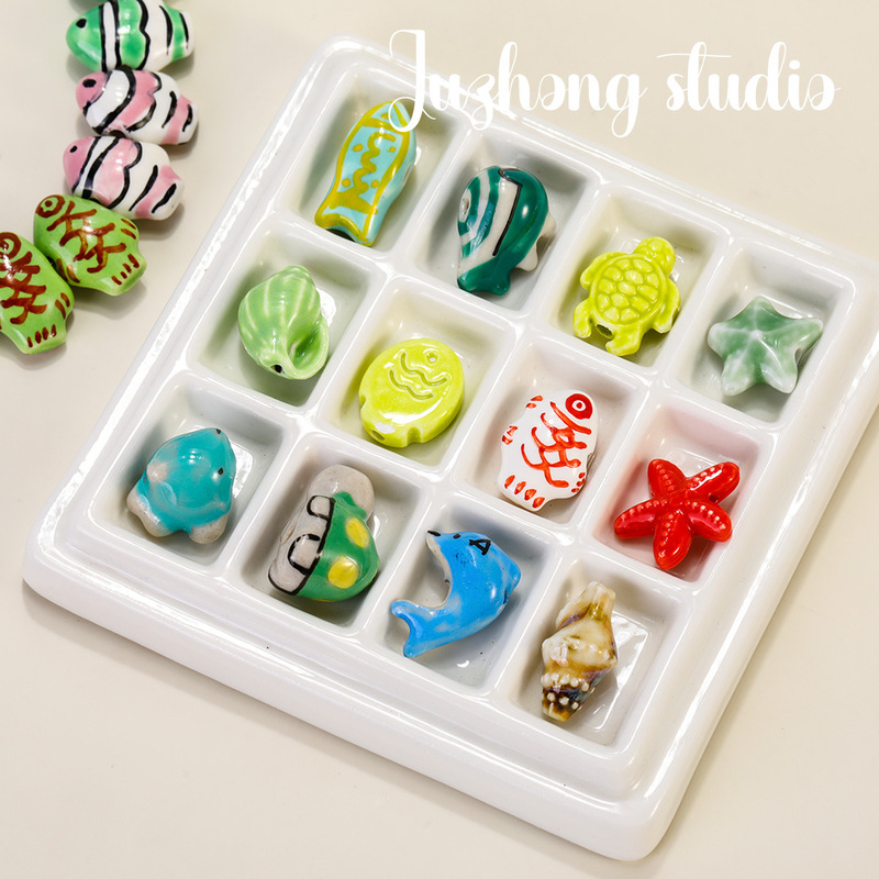 海洋动物手绘陶瓷珠子小鱼海星贝壳串珠散珠 diy饰品配件手串配饰|undefined