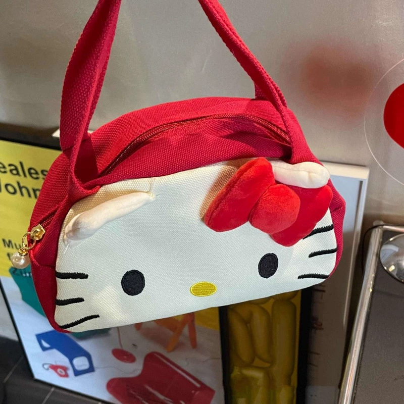 Сумочка (Hello Kitty) ручная дорожная сумка — вместительная красная косметичка и сумка через плечо с подвеской-бабочкой