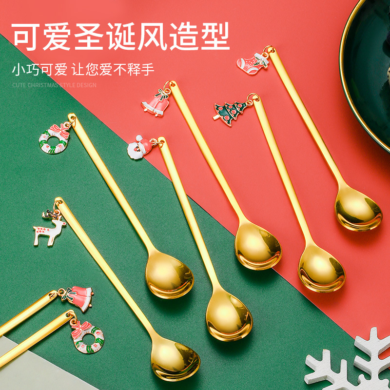 Vajilla de Navidad transfronteriza de dibujos animados cuchara de café cuchara de mezcla cuchara de postre tenedor caja de regalo traje de acero inoxidable cuchara de Navidad