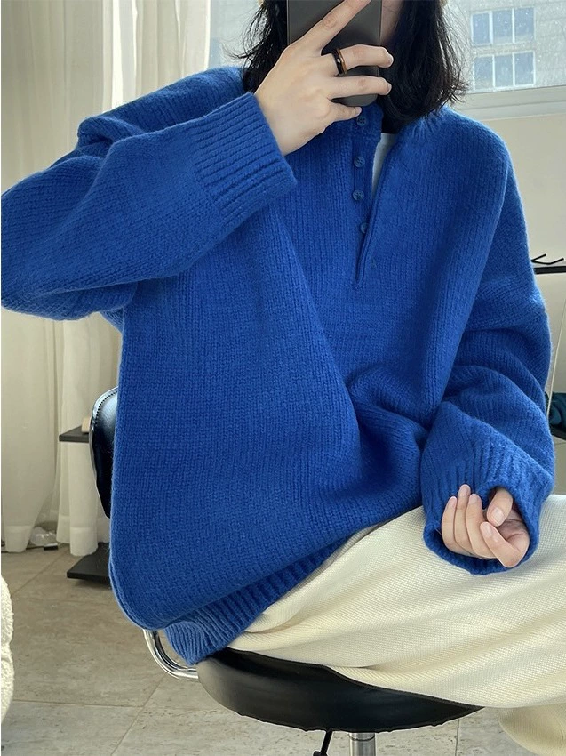 Knitted Sweater Oversize Blue, Thick High-Quality Style (S–XL)