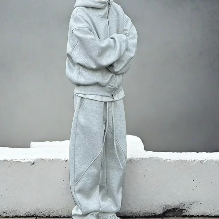 Chaqueta corta con cremallera de color sólido de base suelta, suéter con capucha de calle para hombres estadounidenses pesados, versión de otoño e invierno para hombres