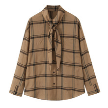 BSK&TRAF女装2025年秋季新款 欧美时尚百搭围巾领格子衬衫8982870