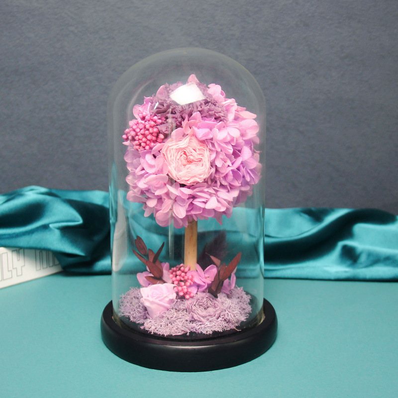 永生花绣球 康乃馨奥斯汀玻璃罩成品装饰摆件520母亲节 节日礼物|ru