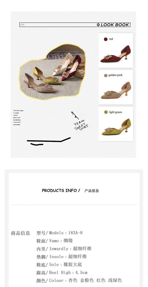 Giày cao gót nữ mũi nhọn khoét hở gót, khóa đính đá, gót 6–8 cm — Màu be, Vàng hồng, Xanh nhạt, màu đỏ chi tiết 4